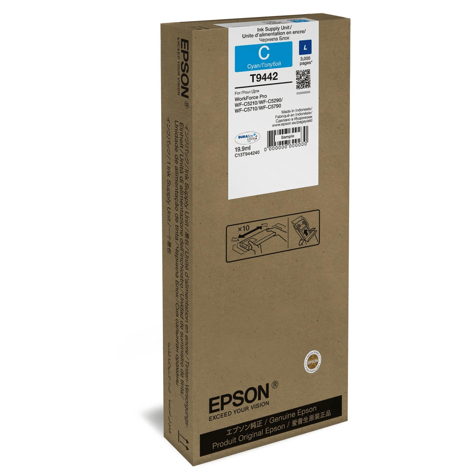 Epson T9442 19.9-ml for WorkForce Pro WF-C5210DW WF-C5290DW Cyan Printer Ink Cartridge Original C13T944240 Single-pack - 1