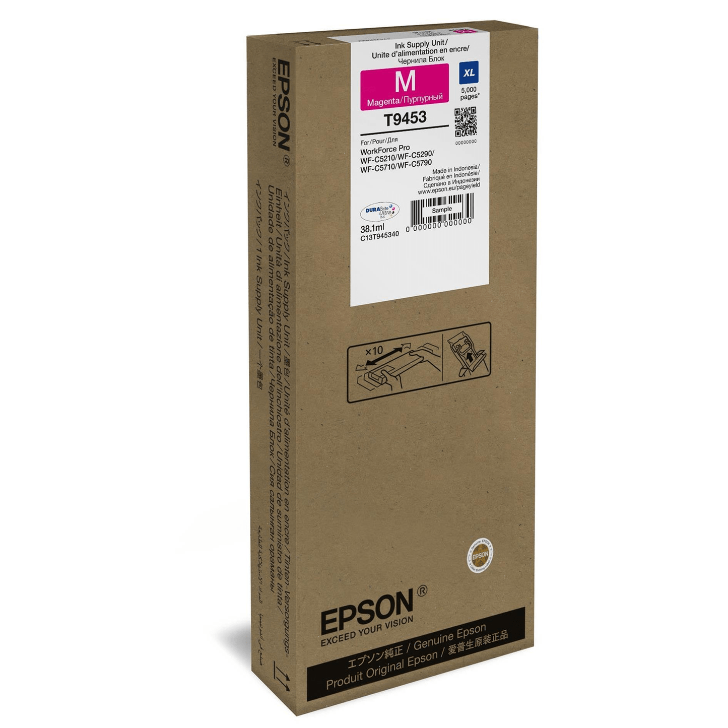 Epson T9453 38.1-ml XL for WorkForce Pro WF-C5210DW Magenta High Yield Printer Ink Cartridge Original C13T945340 Single-pack - 1