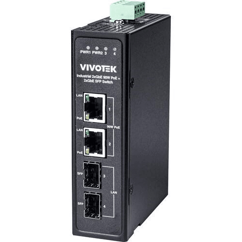 Vivotek AW-IHB-0400 4-Port RJ45/SFP Gigabit PoE+ Unmanaged Industrial Network Switch VIVOTEK AW-IHB-0400 - 1