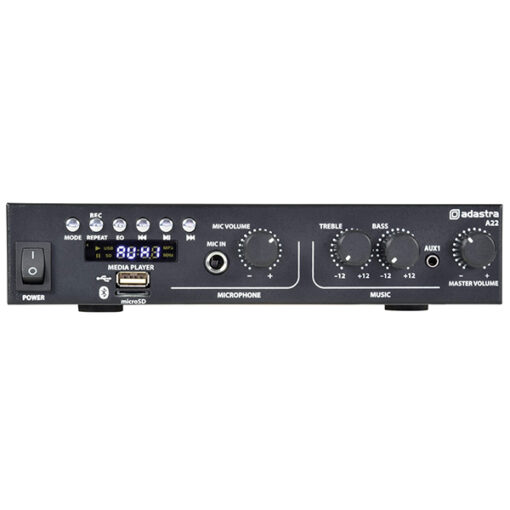 Adastra A22 - 2x 25W Compact Stereo PA Mixer-Amplifier w/ USB/BT/FM (8 ohm) [953.422AD]
